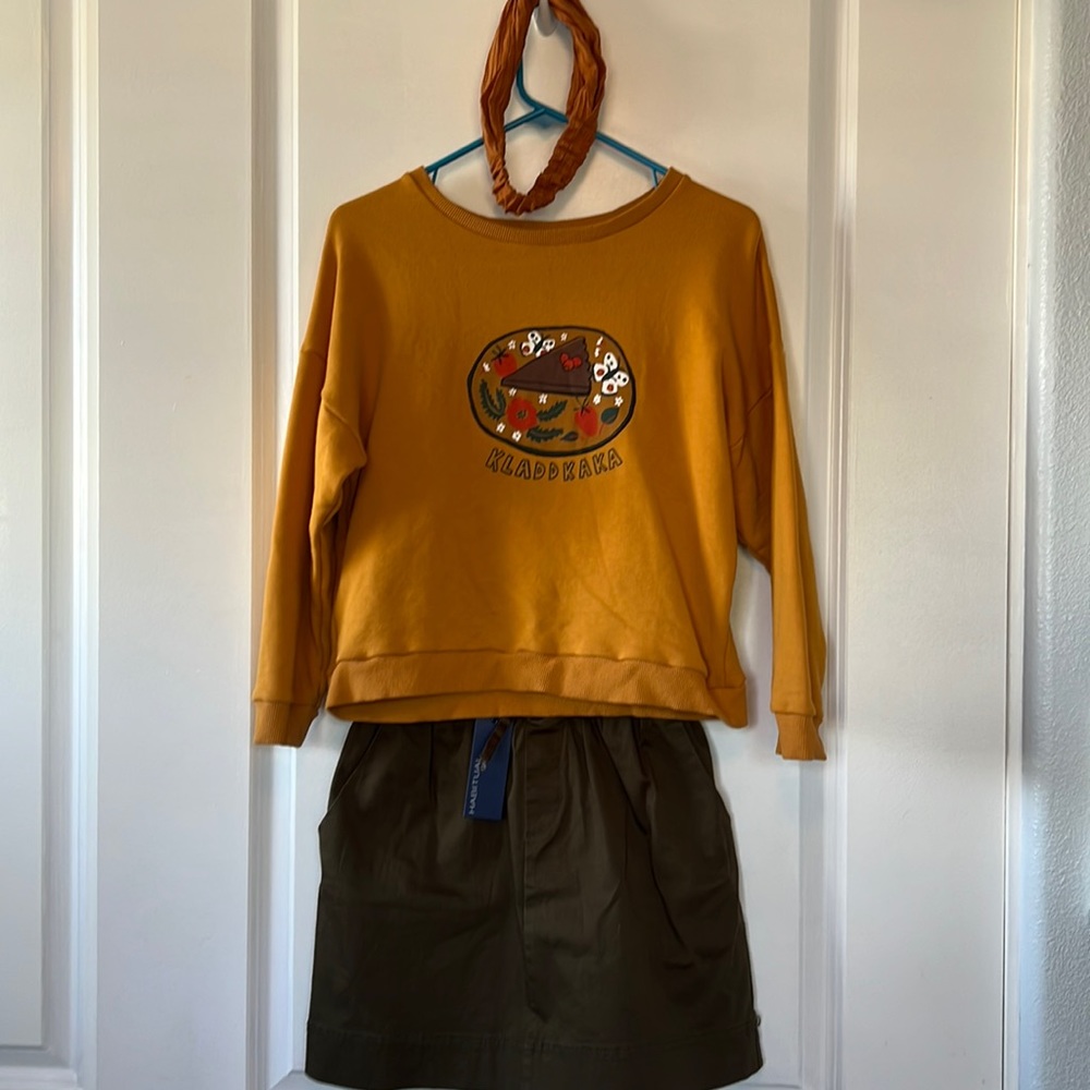 NWT Habitual girl olive paper bag skirt 16 Wonder and Wander crew sweatshirt 14